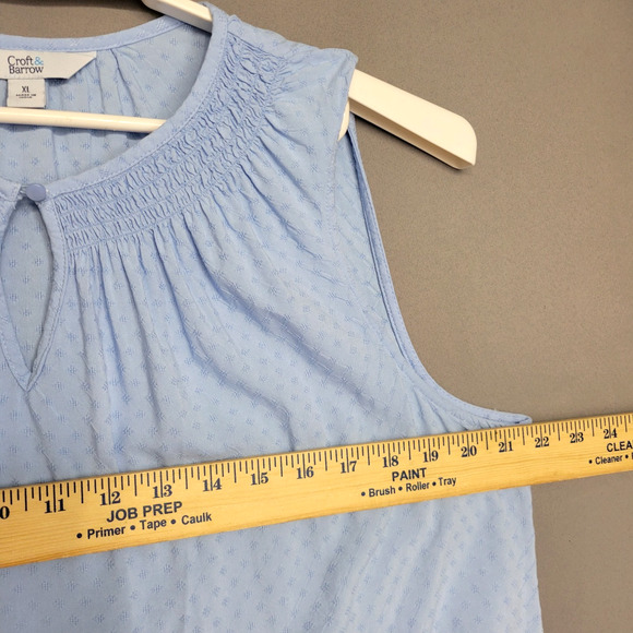 Croft & Barrow Tank Top Womens XL Blue Swiss Dobby Weave Texture Button Keyhole - Picture 7 of 12